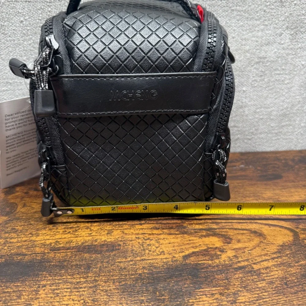 MCHENG Black Woven Camera Bag Padded Crossbody Case Small Shoulder